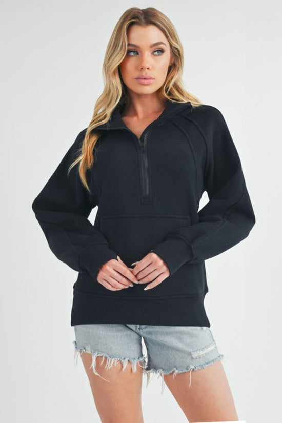 Aemi + Co Half Zip Raglan Sleeve Sweatshirt with Kangaroo Pocket - MyEmpired