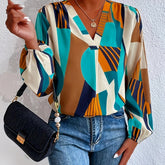 V-Neck Blouse with Lantern Sleeves - MyEmpired