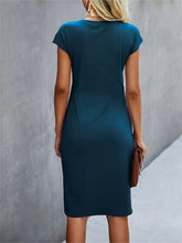Twist Front Crew Neck Solid Dress - MyEmpired