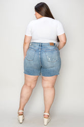 Judy Blue Full Size High Waist Raw Hem Denim Shorts - MyEmpired
