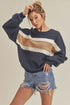 Aemi + Co Raw Hem Contrast Striped Dolman Sleeve Sweatshirt - MyEmpired