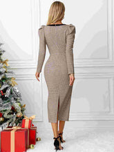 Bow Plaid Square Neck Puff Sleeve Dress - MyEmpired