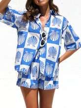 Printed Button Down Short Sleeve Top and Shorts Set - MyEmpired