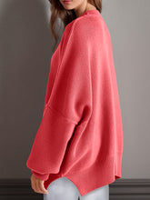Double Take Side Slit Round Neck Long Sleeve Sweater - MyEmpired