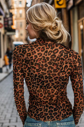 Oh Full Size Frill Printed Mock Neck Long Sleeve Top - MyEmpired
