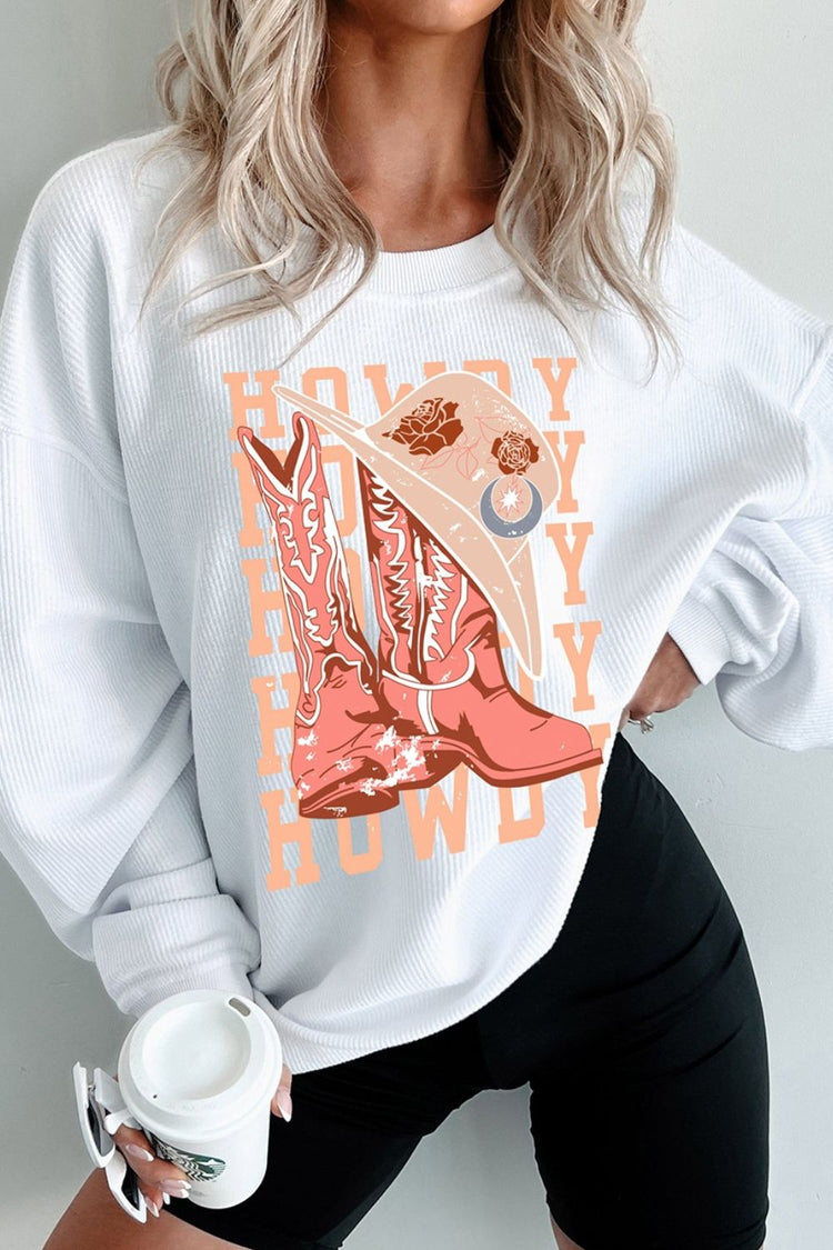 Boots Graphic Round Neck Long Sleeve Sweatshirt - MyEmpired