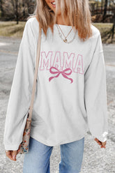 MAMA Bow Round Neck Long Sleeve Sweatshirt - MyEmpired