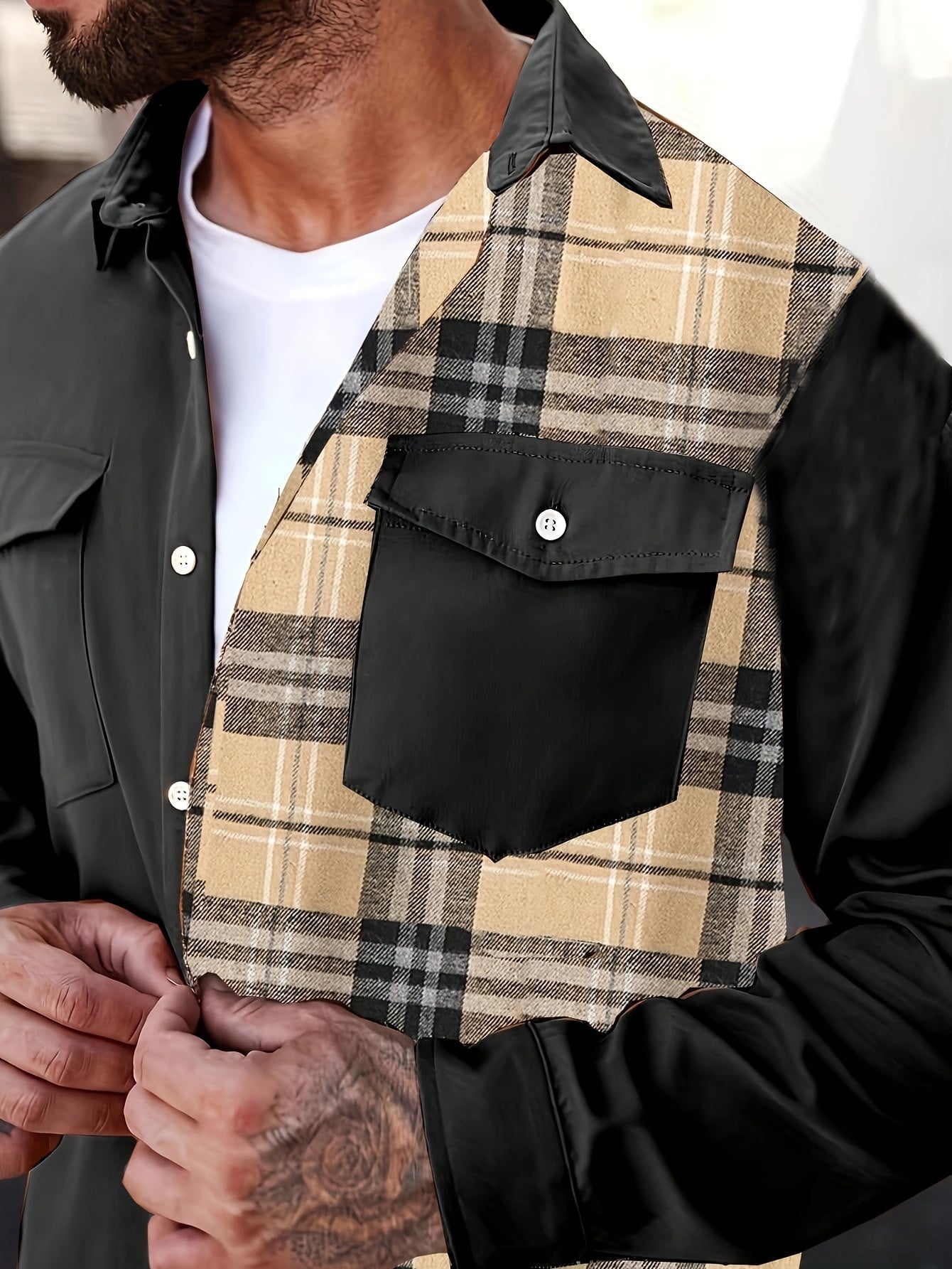 Men's Casual Plaid Panel Outfit Set