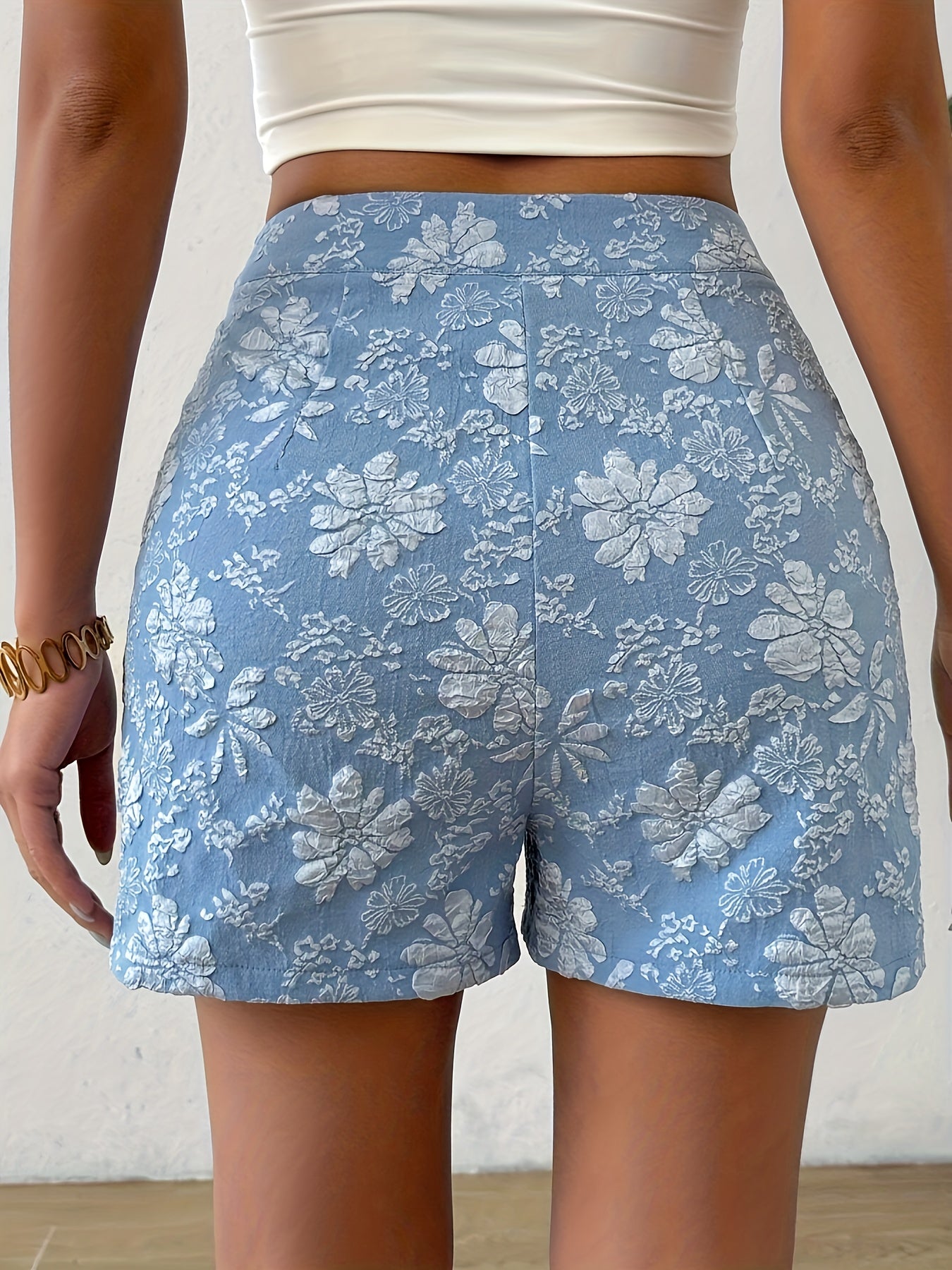 Elegant Floral Jacquard Shorts