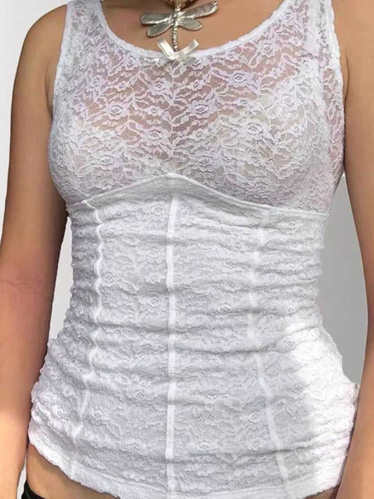 Devine Lace Round Neck Tank - MyEmpired