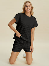 Double Take Full Size Texture T-Shirt and Shorts Set - MyEmpired