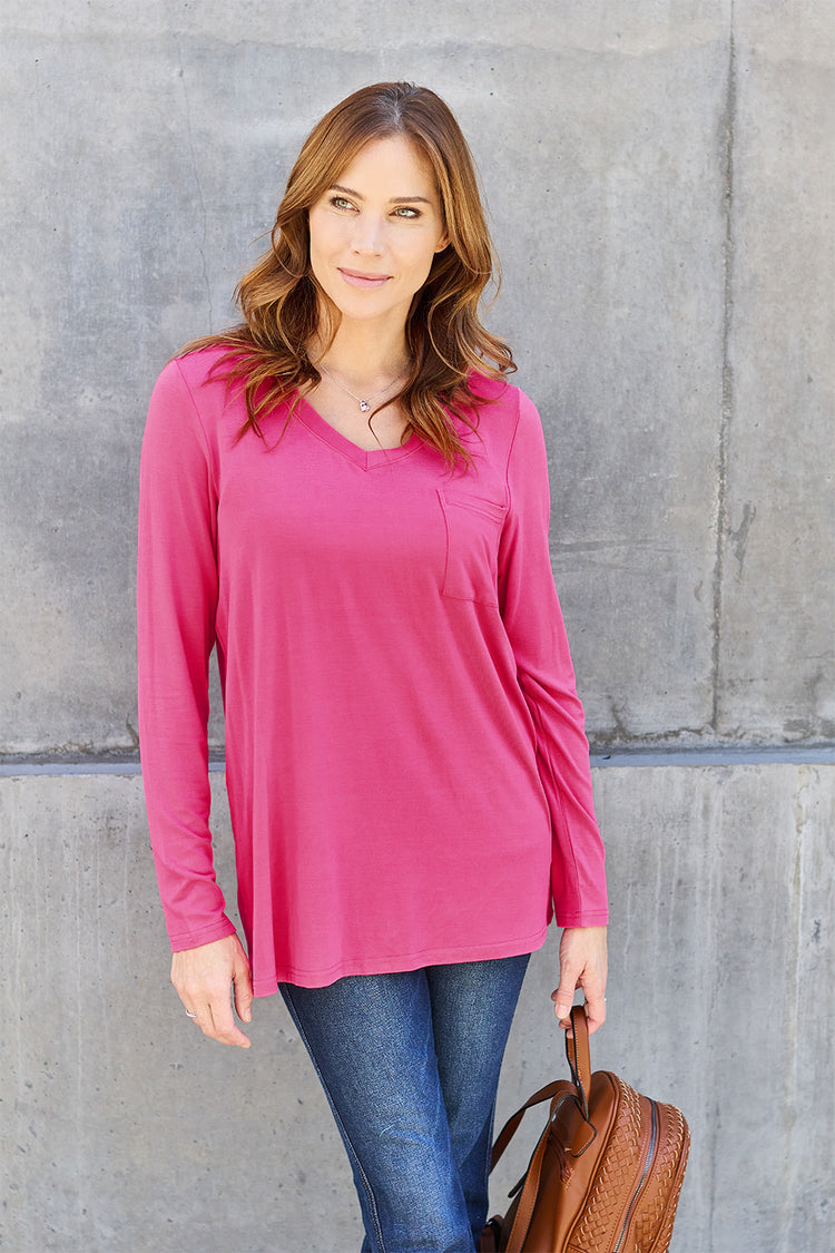 Basic Bae Full Size V-Neck Long Sleeve Top - MyEmpired