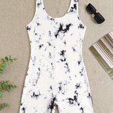 Tie Dye Print Pajama Romper, Round Neck Sleeveless Slim Fit Tank Romper, Women&