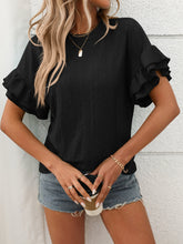 Eyelet Round Neck Flounce Sleeve Top - MyEmpired