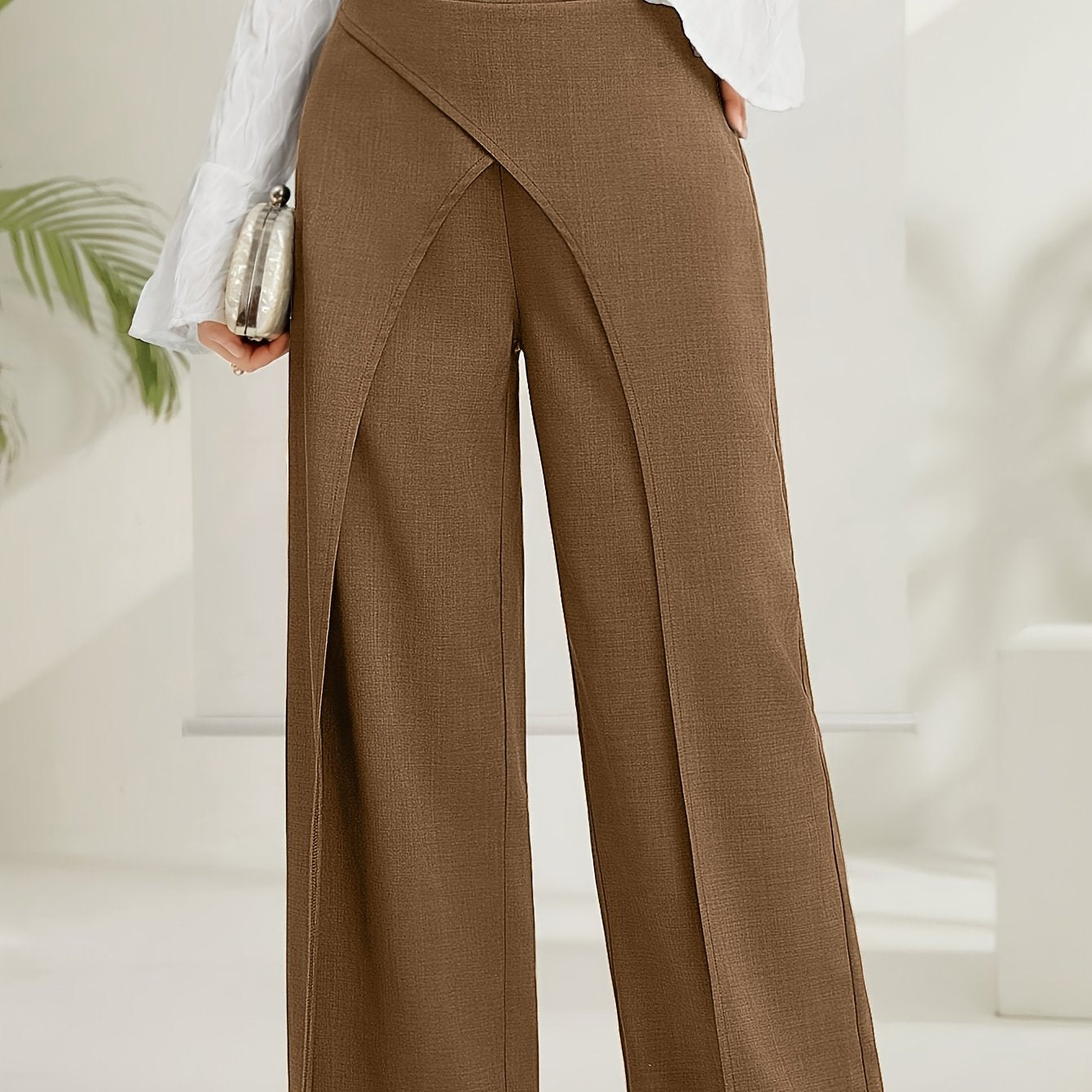 Solid Wide Leg Layered Pants, Elegant High Waist Loose Pants For Spring & Summer, Women&