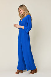 Double Take Full Size Surplice Wide Leg Jumpsuit with Pockets - MyEmpired