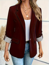 Notched Collar Button Front Blazer, Elegant Long Sleeve Blazer For Office & Work, Women&