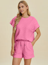 Double Take Full Size Texture T-Shirt and Shorts Set - MyEmpired