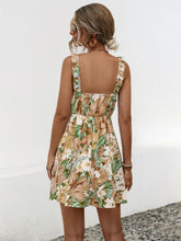 Printed Ruffled Surplice Wide Strap Mini Dress - MyEmpired