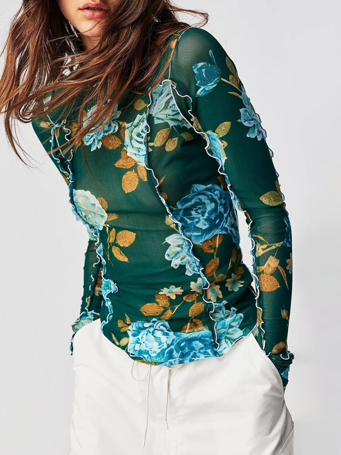 Floral Mock Neck Long Sleeve Top - MyEmpired