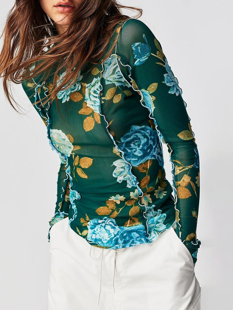 Floral Mock Neck Long Sleeve Top - MyEmpired