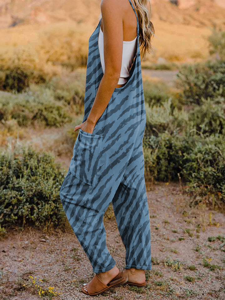 Double Take Full Size Printed V-Neck Sleeveless Jumpsuit - MyEmpired