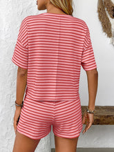 Striped Round Neck Short Sleeve Top and Shorts Set - MyEmpired