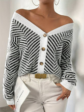 Elegant Geometric Pattern V-Neck Cardigan - Button Front, Long Sleeve Knit Sweater for Women, Perfect for Fall & Winter - MyEmpired
