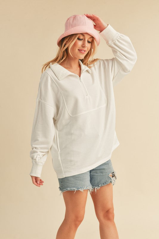 Aemi+Co Exposed Seam Half Zip Drop Shoulder Sweatshirt - MyEmpired