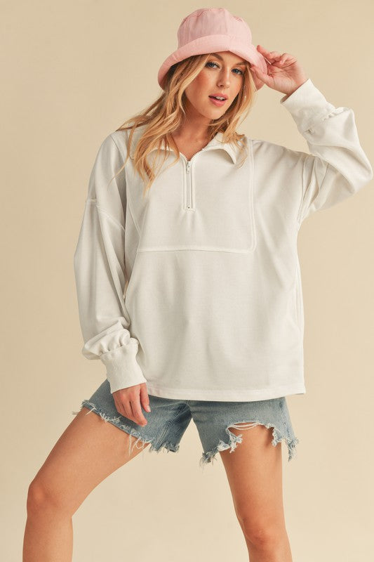 Aemi+Co Exposed Seam Half Zip Drop Shoulder Sweatshirt - MyEmpired