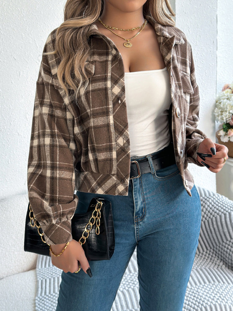 Plaid Button Up Long Sleeve Jacket - MyEmpired