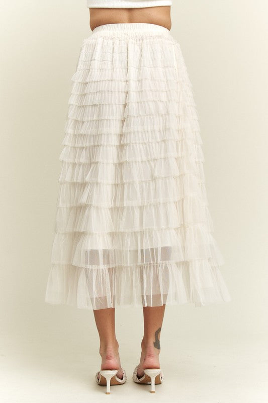 ADORA Elastic Waist Layered Mesh Midi Skirt - MyEmpired