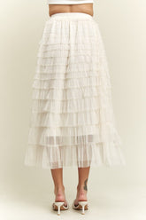 ADORA Elastic Waist Layered Mesh Midi Skirt - MyEmpired