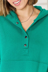 Zenana Half Snap Long Sleeve Hoodie - MyEmpired