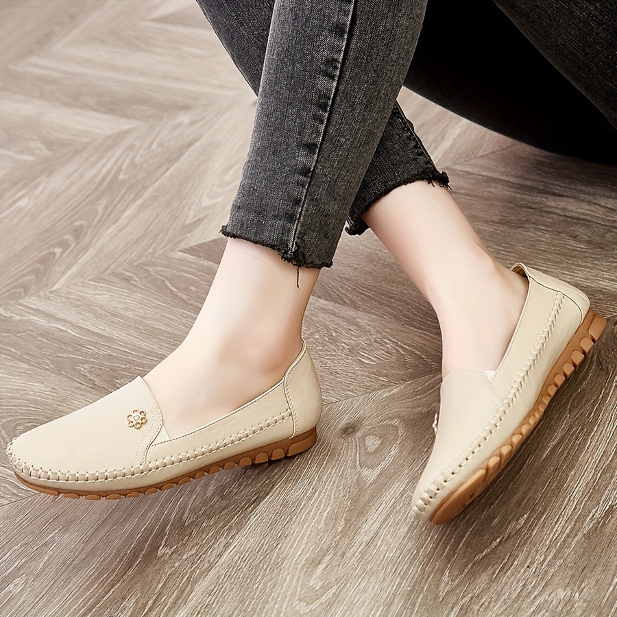 Women's Flower Buckle Loafers, Comfortable Slip-On Casual Shoes With Soft Sole, Fashionable Low-top Daily Footwear