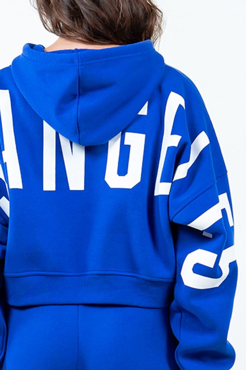 American Bazi Letter Graphic Long Sleeve Drawstring Cropped Hoodie - MyEmpired