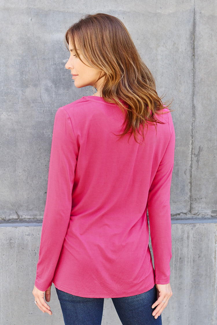 Basic Bae Full Size V-Neck Long Sleeve Top - MyEmpired