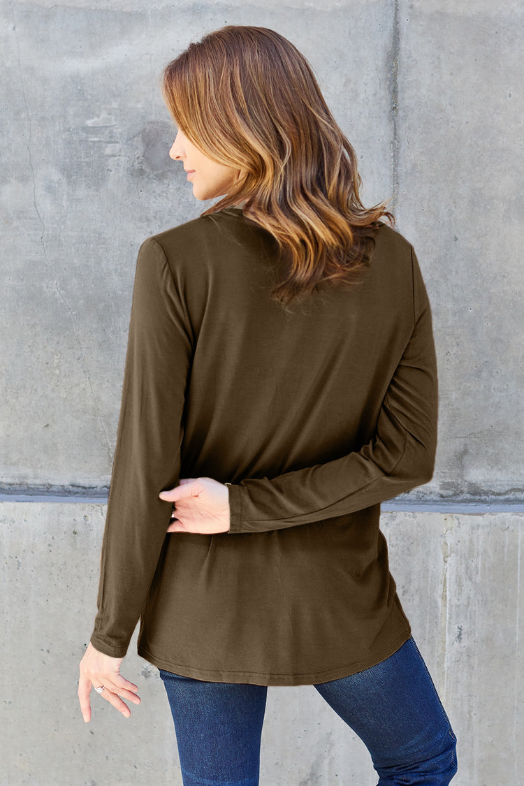 Basic Bae Full Size V-Neck Long Sleeve Top - MyEmpired
