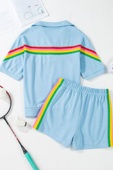 Rainbow Collared Short Sleeve Top and Shorts Set - MyEmpired