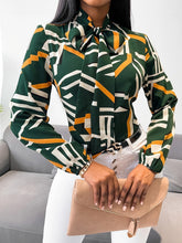 Geo Print Tie Neck Blouse - MyEmpired