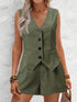 V-Neck Button Down Vest and Shorts Set - MyEmpired