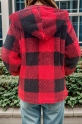 Double Take Full Size Plaid Long Sleeve Hooded Coat - MyEmpired