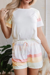 Rainbow Striped Round Neck T Shirt and Shorts Lounge Set - MyEmpired