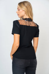 White Birch Mesh Pearl Detail Short Sleeve T-Shirt - MyEmpired