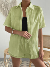Button Up Short Sleeve Shirt and Drawstring Shorts Set - MyEmpired