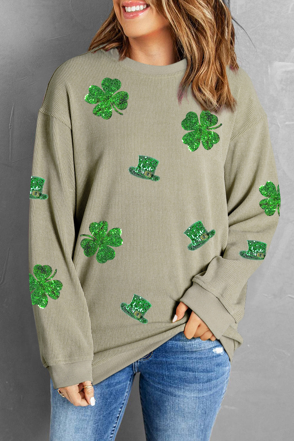 Lucky Clover Sequin Round Neck Sweatshirt - MyEmpired