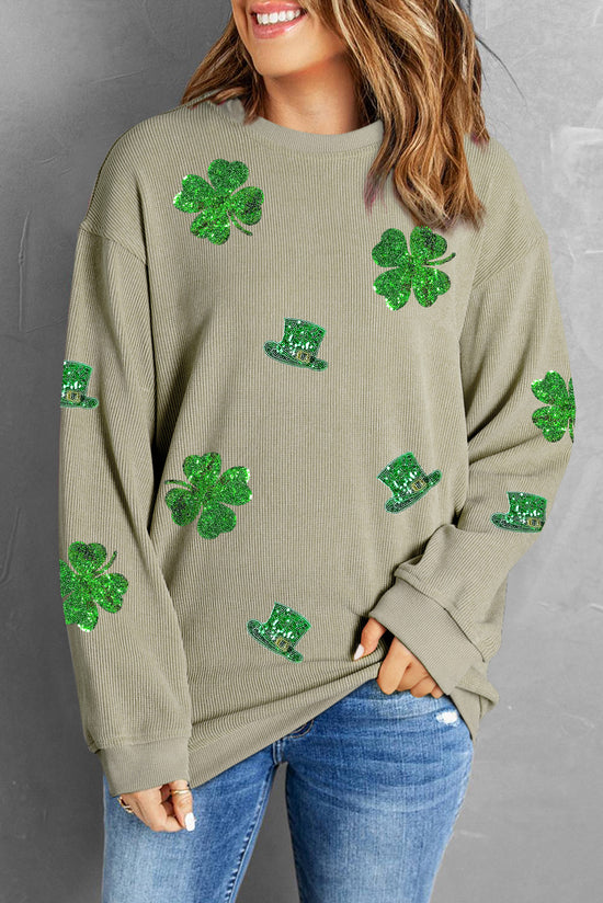 Lucky Clover Sequin Round Neck Sweatshirt - MyEmpired