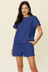 Double Take Full Size Texture Short Sleeve T-Shirt and Drawstring Shorts Set - MyEmpired