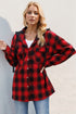 Double Take Drawstring Plaid Long Sleeve Hooded Shacket - MyEmpired