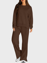 Round Neck Long Sleeve Top and Slit Pants Set - MyEmpired